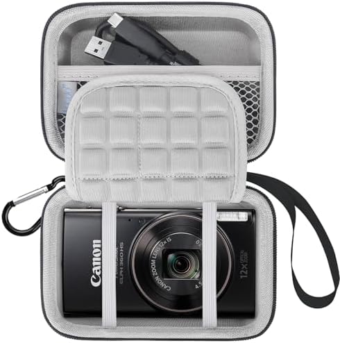 Lacdo Camera Carrying Case for Canon PowerShot ELPH 360/200/185/180/190/350, Sony Cyber-Shot DSC-W830/WX350/WX500/W810/W800 Digital Camera, Hard EVA Protective Camera Storage Trave Bag, Black+Gray by Lacdo