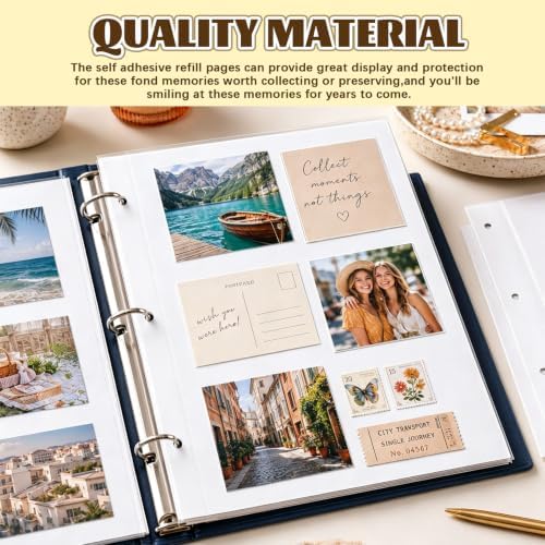 VOKOY 50 Sheets/100 Pages Photo Album Pages for 3 Ring Binder, Self Adhesive Scrapbooking Album Refill Pages Replacement Photo Album Sheets for 2x3 4x6 5x7 8x10 Photo or Cards, 11 x 9 Inch - Image 7