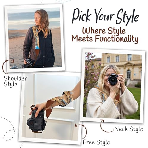 Art Tribute Camera Strap - Shoulder, Crossbody & Neck Camera Strap for Photographers, Fits All Cameras, Canon Nikon Sony Fujifilm, Padded Strap W/Quick Release, Embroidered Cotton & Leather Ends - Image 6
