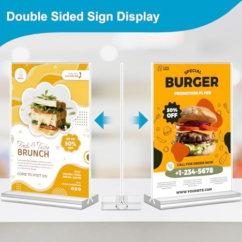 Acrylic Sign Holder 5 x 7, 10 Pack Clear Table Menu Vertical Display Stand Desktop Display Double Sided Stand Paper Holder Table Sign Suitable for Restaurants Office Store Show Fair - Image 2