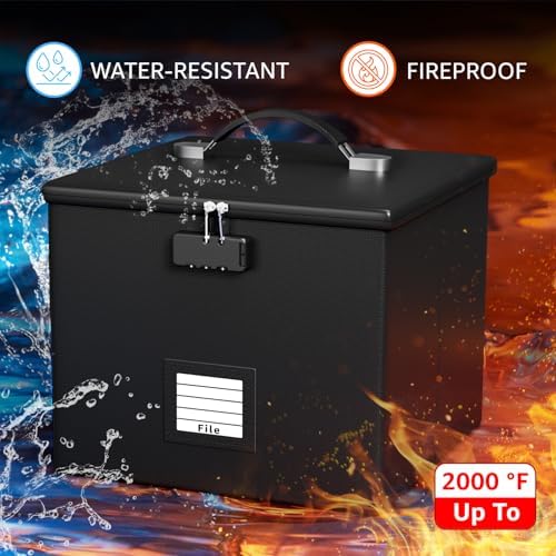 2 Pack Fireproof Document Box File Organizer - Portable Waterproof Fire Safe Locking Filing Storage Box with Handle for Hanging Letter Size Folder Important Document - Image 2
