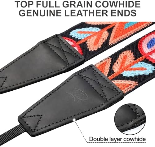 Padwa Lifestyle Colorful Crochet Camera Strap - 2" Full Grain Leather Ends Camera Straps for Photographers, Vintage Woven Cotton Soft Suede Fabric Padded Strap with Quick Release fits All Cameras - Image 2
