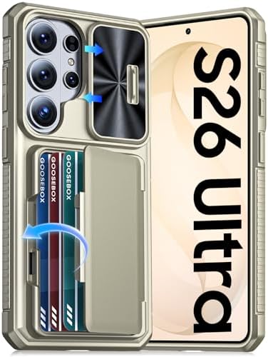 GooseBox for Samsung Galaxy S26 Ultra Case Wallet with RFID [Cards Holder][Camera Cover][Edge Raised] Full Body Shockproof Silicone Protective Phone Case for Galaxy S26 Ultra 2026 (Natural Titanium) by GooseBox