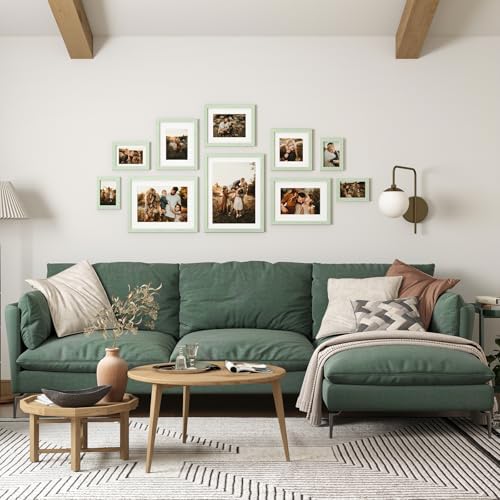 Egofine 5x7 Picture Frames Set of 4, Made of Solid Wood Covered by Plexiglass 3.5x5 and 4x6 with Mat or 5x7 without Mat, for Table Top Display and Wall Mounting Photo Frame Rustic Green - Image 6