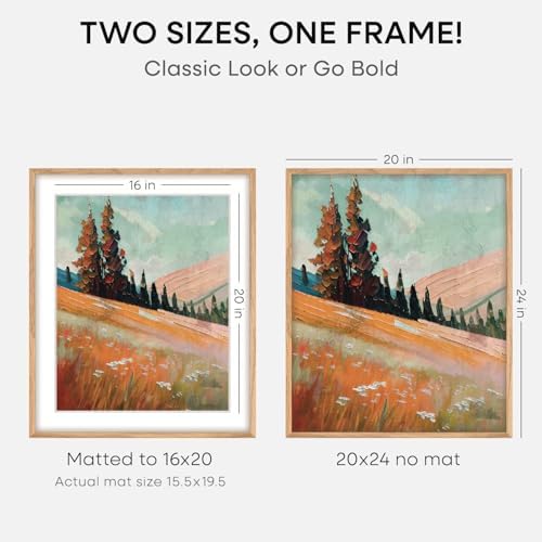 Homeforia 20x24 Natural Oak Picture Frame, High-End Wood, 16x20 Mat, Glass - Image 2