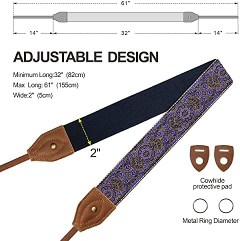 Padwa Lifestyle 2" Wide Classic Crazy Horse Art Cowhide Head Cotton Camera Straps for Photographers - Image 6