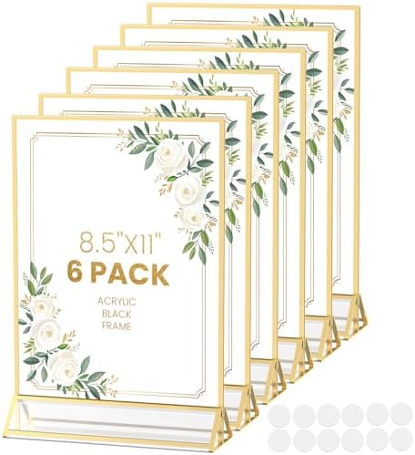 6PCS Acrylic Sign Holder 8.5X11 Double-Sided Gold Frames by AcrylicSignHolderMahjongRacks%EF%BC%8CMahjongBags