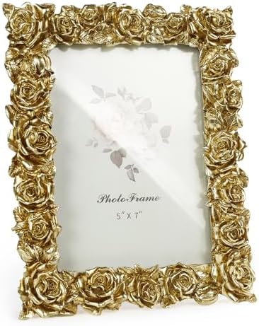 Cuspin 5x7 Gold Rose Picture Frame Vintage Ornate Floral Resin Photo Frame by Cuspin