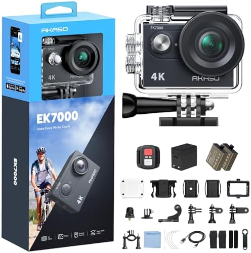 AKASO EK7000 4K30FPS 20MP WiFi Action Camera with EIS Ultra HD 131FT Waterproof Underwater Camera Remote Control 4X Zoom Support External Microphone Black by AKASO