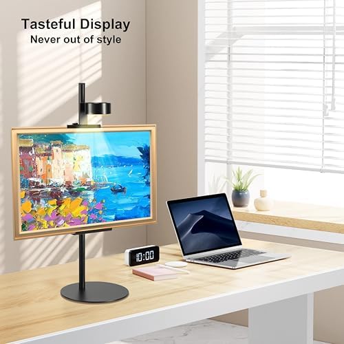 Adjustable Desktop Photo Frame Stand with Magnetic Wall Painting Light, Holds Picture Frames up to 30 Inch,with Rechargeable Battery,Metal Vertical Stand with 3 Color Temperature & 13RGB Poster Lights, for Displaying Picture Frames, Artworks (1 Pack,Bl... - Image 5