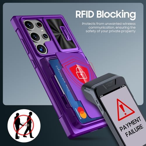 GooseBox for Galaxy S24 Ultra Wallet Case with【RFID Blocking】 Card Holder & Camera Cover & Kickstand, Full Body Shockproof Wallet Case for S24 Ultra 6.8Inch 2024 for Women Men-Purple(Upgraded) - Image 4