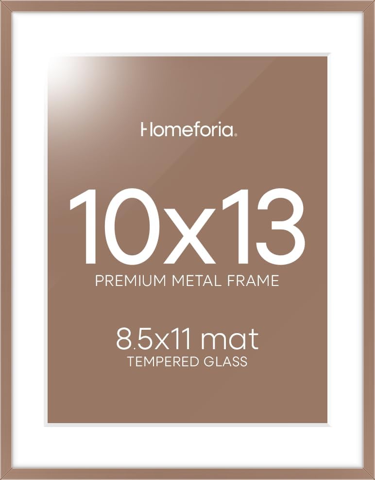 Homeforia 10x13 Mocha Picture Frame, High-End Metal, 8.5x11 Mat, Glass by Homeforia