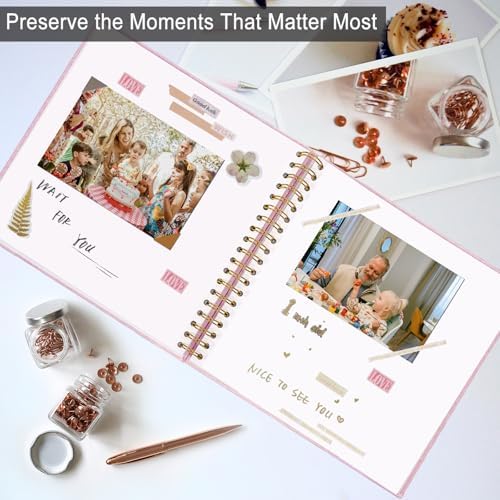10 x 10 Inch Scrapbook Photo Album, Hardcover Kraft White Pages Arch Window Photo, Memory Book Linen Cover for Photos, Scrapbook Albums for Travel, Wedding Anniversary Christmas Baby 40 Pages, Pink - Image 4
