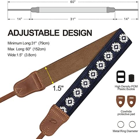 Padwa Lifestyle Camera Strap - 1.5" Crazy Horse Cowhide Head Cotton Strap,Vintage Embroidery Camera Straps for Photographers and All Cameras,Cute Adjustable Shoulder Neck Strap for Adults & Kids - Image 6