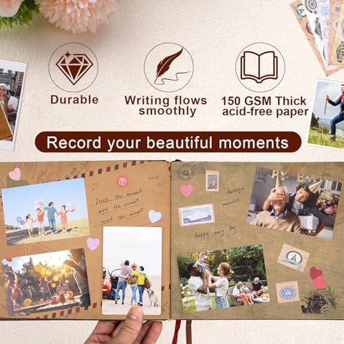 Our Adventure Book 146 Pages 8.9 * 7.7 Inch Scrapbook Photo Album,Retro Style Embossed Letter Cover Travel Diary Journal Scrap Book For Couples,Memory Book For Anniversary Wedding - Image 5