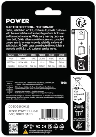 Delkin Devices Power 128GB SDXC UHS-II Memory Card – 300MB/s Read, 250MB/s Write | Ideal for 8K, 4K, HDR, and 360 Video | High-Performance SD Card for Cameras - Image 2