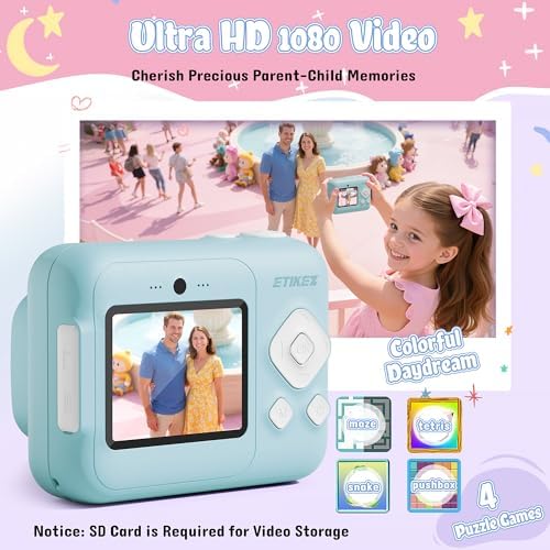 Kids Camera, 1080P Instant Digital Print, Dual Lens, 32GB Card, Blue - Image 4
