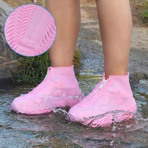 Shiwely Waterproof Shoe Covers, Silicone Reusable Shoe Cover Non-slip Durable Zipper Elastic Rain Cover Protection for Men Women (M (Women 5-7, Men 5-6), Pink) - Image 6