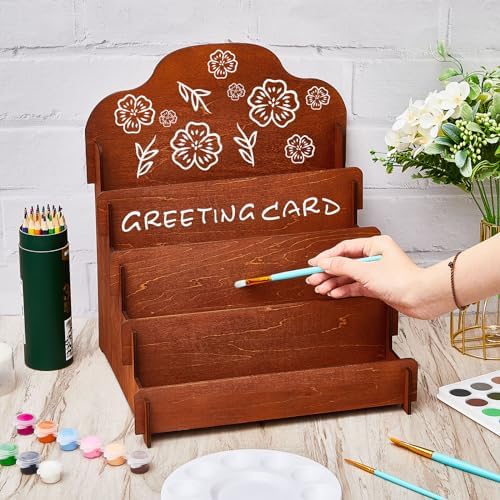 Barydat Greeting Card Display Stand Wooden, 11.8 x 10.4 x 14.2 Inch, Brown - Image 4