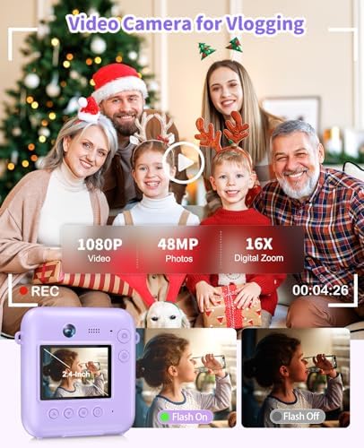 Kids Camera Instant Print, 1080P Dual-Lens Digital Camera for Kids, Purple - Image 4