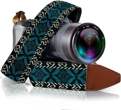 Art Tribute Camera Strap - Shoulder, Crossbody & Neck Camera Strap for Photographers, Fits All Cameras, Canon Nikon Sony Fujifilm, Padded Strap W/Quick Release, Embroidered Cotton & Leather Ends by ArtTribute