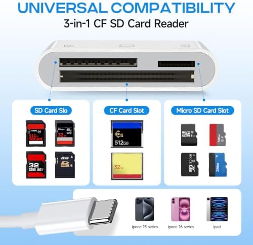 3-in-1 SD/TF/CF USBC Card Reader, Type C Digital Camera Adapter - Image 2
