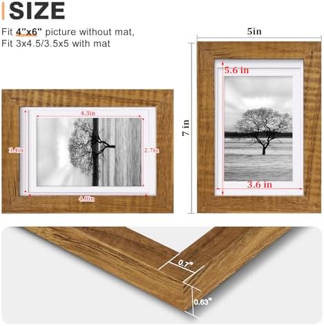 Egofine 4x6 Picture Frames Made of Solid Wood with Plexiglass Set of 4, Display Pictures 3x4.5 and 3.5x5 with Mat or 4x6 Without Mat for Tabletop and Wall Mounting, Teak Wood - Image 3