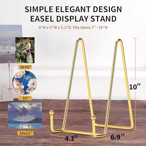 Kruodop 10 Inch Plate Stands for Display, 3 Pack Plate Holder Display Stand, Gold Metal Frame Easel Holder Stand for Pictures,Book, Photo, Decorative Plate-Gold - Image 3