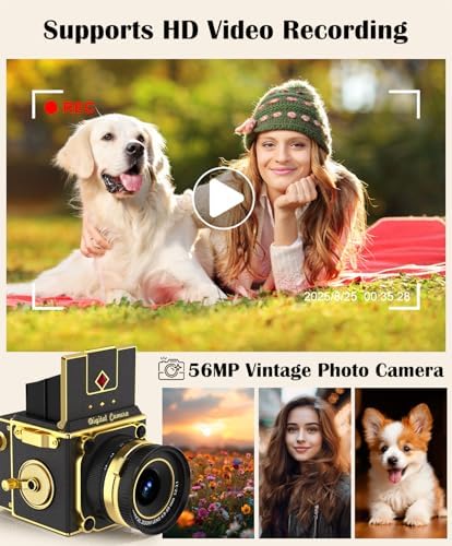 Vintage Digital Camera, 64MP 2.7K Retro Point and Shoot Camera with Autofocus, 2" IPS Waist-Level Screen & 16GB TF Card, 16X Zoom Compact Photography Camera for Beginners Kids Black - Image 3