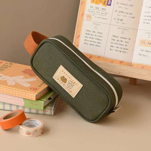 Monolike Unmatched Friends Butter Pencil Case, Khaki - Structured Square Desk Organizer, Large Capacity Aesthetic Stationery Pouch & Makeup Brush Bag - Image 3