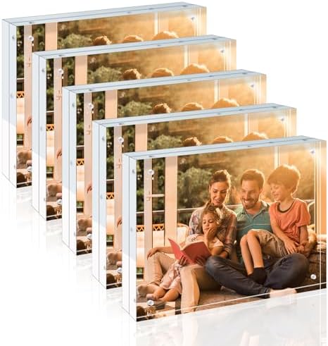 Egofine 8x10 Acrylic Frames 5 Pack, 20mm Thicker Frameless Clear Picture Frames, Double Sided Magnetic Picture Frames, Free Standing Desktop Display by Egofine