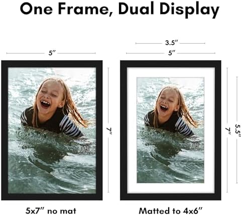 Americanflat 5x7 Picture Frame with Shatter-Resistant Glass - Use as 4x6 Frame with Mat or Display 5x7 Photo Without Mat - Streamline Collection - Picture Frames for Tabletop and Wall - Black - Image 2