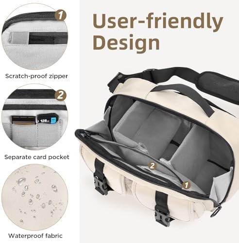 TAAOKA Camera Sling Bag,DSLR Camera Bag with Tripod Holder,Waterproof Camera Shoulder Crossbody Bag for Photographers (Beige) - Image 3