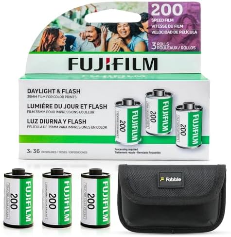 Fujifilm 200 Color Negative Film (35mm, 36 Exposures, 3-Pack) Bundle with Fabble 3-Roll Protective Film Vault Storage Case, Durable Travel Organizer for 35mm Film Rolls for Professional Use by FUJIFILM