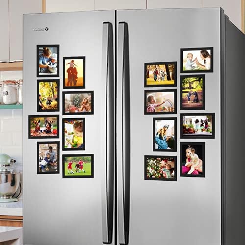 CRUGLA 4x6 Magnetic Picture Frames for Refrigerator 12 Packs, Modified Magnetic Sheet with Self Adhesive Backing, Black 4 by 6 Photo Frame Set for Locker Glass Window Door Cubicle - Image 2