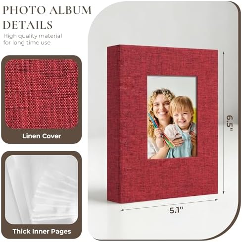Vienrose Small Photo Album 4x6 Photos, 2 Pack Linen Cover Mini Photo Book, 26-Page Holds 52 Pictures, Baby Memory Book & Gift, Lightweight Brag Book for Photos, Artwork & Postcards Storage, Red - Image 4