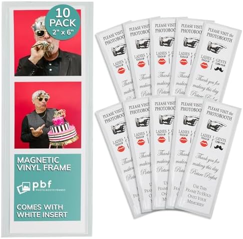 pbf PHOTO BOOTH FRAMES 2x6 Magnetic Picture Frames for Refrigerator | 2 x 6 Clear Magnetic Vinyl Frames for Photo Strips for Fridge (10-Pack) by pbfPHOTOBOOTHFRAMES