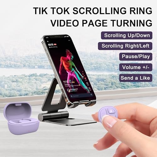 TikTok Scrolling Ring, Bluetooth Camera Remote Control, Scrolling Ring Remote for iPhone TIK Tok Facebook YouTube Instagram Android Phone, Auto Tapper for TikTok Live (Purple) - Image 2