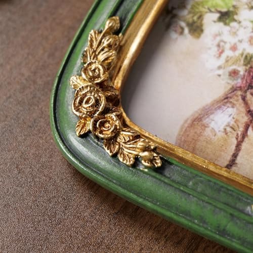 Cuspin Vintage 4x6 Picture Frame Green Gold Arched Resin Frame with Floral - Image 3