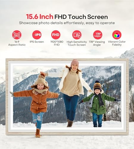 64GB Frameo 15.6" Digital Picture Frame Large 1920 x 1080 IPS FHD Touch Screen WiFi Electronic Photo Frames Share Moments Instantly Anywhere Best Gifts for Parents and Grandparents White Wood - Image 4