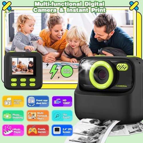 masterbee Kids Instant Print Camera, Birthday Gifts for Boys and Girls, Kids Digital Camera Toys, 1080P HD Video, 3 4 5 6 7 8 9 10 11 12 Year Old Boy Gifts/Girl Gifts (Black) - Image 2