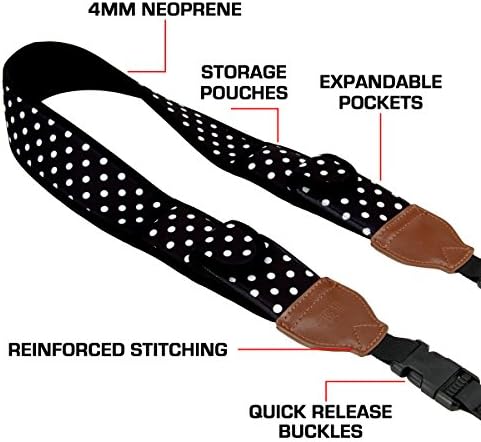 USA Gear TrueSHOT Camera Strap Neoprene Camera Straps - Padded Neck Strap, Pockets, and Quick Release Buckles - Compatible with Canon, Nikon, Sony and More DSLR and Mirrorless Cameras (Polka Dot) - Image 4