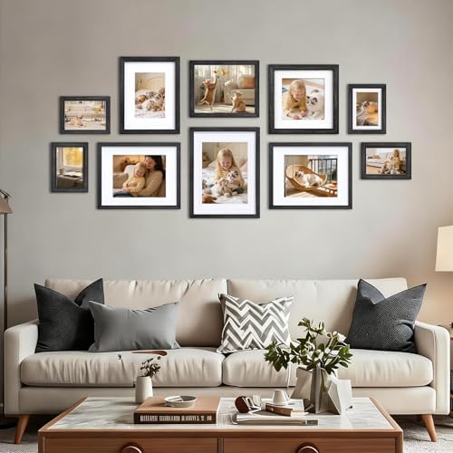 Egofine 12x16 Picture Frames Set of 4, Made of Solid Wood Covered by Plexiglass 9x12 and 11x14 with Mat or 12x16 without Mat, for Wall Mounting Photo Frame, Driftwood Black - Image 7