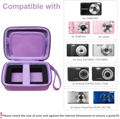 L LTGEM Digital Camera Case Compatible with KODAK PIXPRO FZ55/FZ45, Canon ELPH 180/190, Sony DSCW830/DSCW800, CAMKORY, QUMCOU, Lecran Digital Cameras, Purple(Case Only) - Image 2