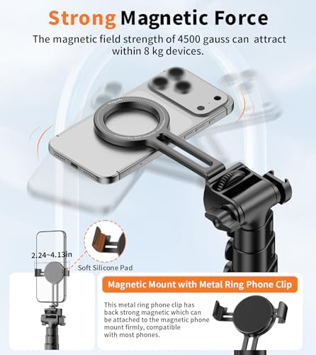XXZU 74" Magnetic Phone Tripod with Phone Clip for Magsafe, Camera Tripod - Image 3