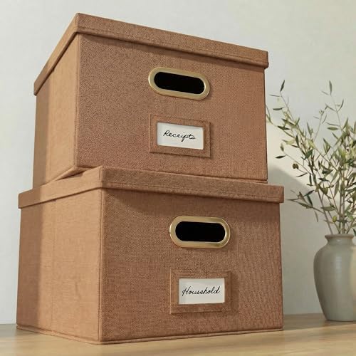 Decorative File Organizer Box Set of 2 - Collapsible Linen Filing Cabinets by ZICOTO