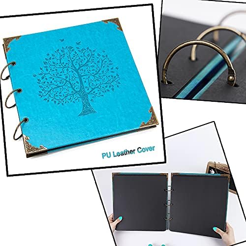 Photo Album DIY Scrapbook, 10x10 inch 50 Pages Vintage Leather Cover Three-Ring Binder Picture Booth Albums + 9 Colors 408pcs Self Adhesive Photos Corners for Memory Keep (Family Tree, Cyan) - Image 2