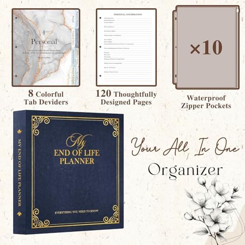 Lanpn End of Life Binder Organizer Death Planner 8.5"x11", Final Wishes & Estate Document Folder with 8 Dividers & 10 Letter Size Binder Pockets, When I Die Journal Before Death Life Plan Book, Blue - Image 3