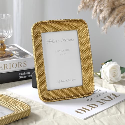 Cuspin Vintage Gold 5x7 Picture Frame, Gold Metal Rattan Textured Hand-Crafted Photo Frame with Glass Front Antique Picture Frame for Tabletop Display & Wall Display, Retro Design Home Decor - Image 6