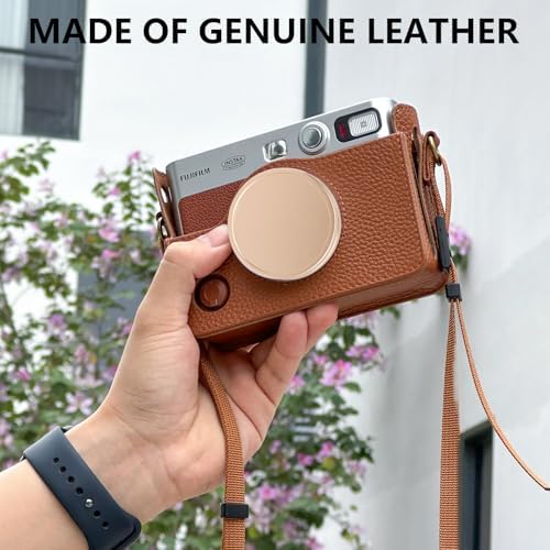 CAIYOULE EVO Camera Case for Fujifilm Instax Mini EVO,Genuine Leather Carrying Case，Includes Mini Camera Bag, Photo Album, Woven Hand Strap, Lens Cap, Screen Protector, Photo Frame - Brown - Image 4